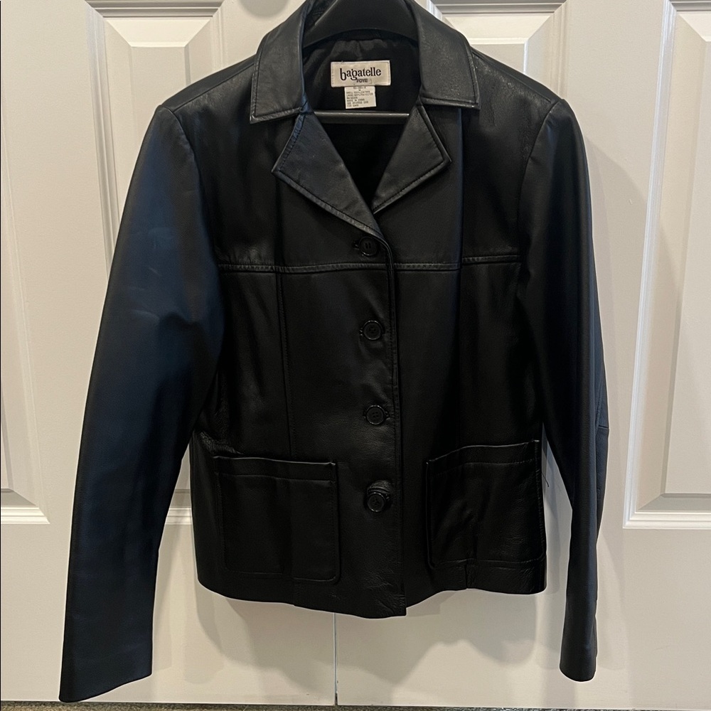 Bagatelle Vintage 100% Leather Black Button Front Jacket Womens Medium